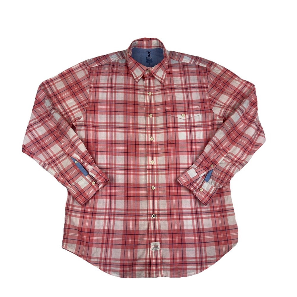 IZOD Seaside Poplin Shirt Men's Size M Long Sleeve Button Up Shirt